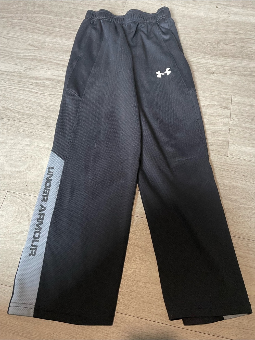 Under Armour Black Kids Sweatpants with Gray Side Stripe